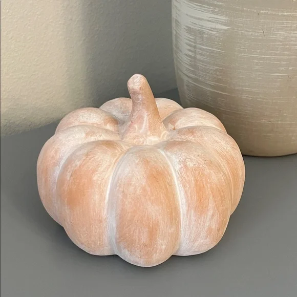 Cream and Orange Ceramic Pumpkin and Wooden Gnome and Pumpkin - Picture 5 of 8